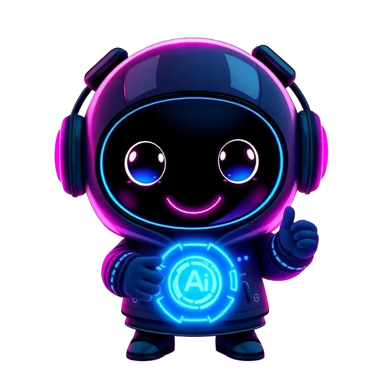 AI automation mascot with neon circuit halo and glowing accents