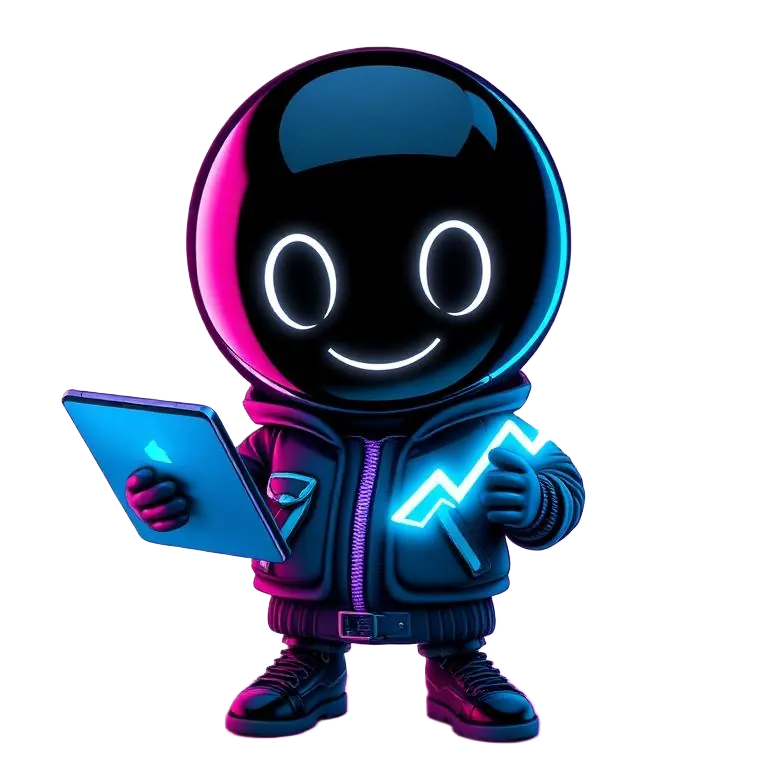 Growth mascot pointing at a rising performance chart