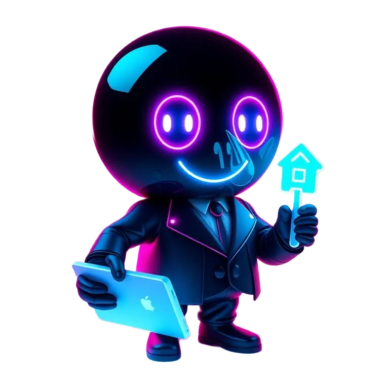 Mortgage advisor mascot holding a tiny house and key